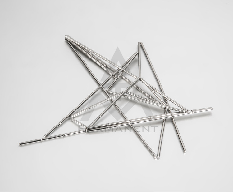 Thin column magnet with neodymium praseodymium material with nickel coating